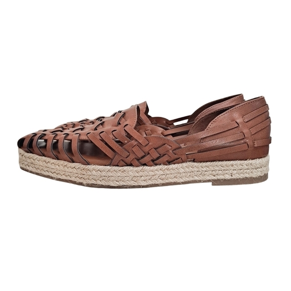 Sam & Libby Brown woven platform boho Espadrille Loafer flats Faux Leather 9.5 - Picture 7 of 16